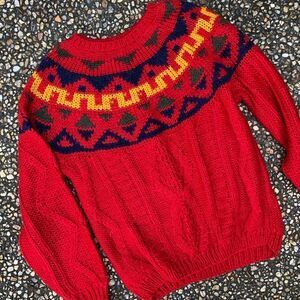 Vintage red colorful acrylic Icelandic sweater M